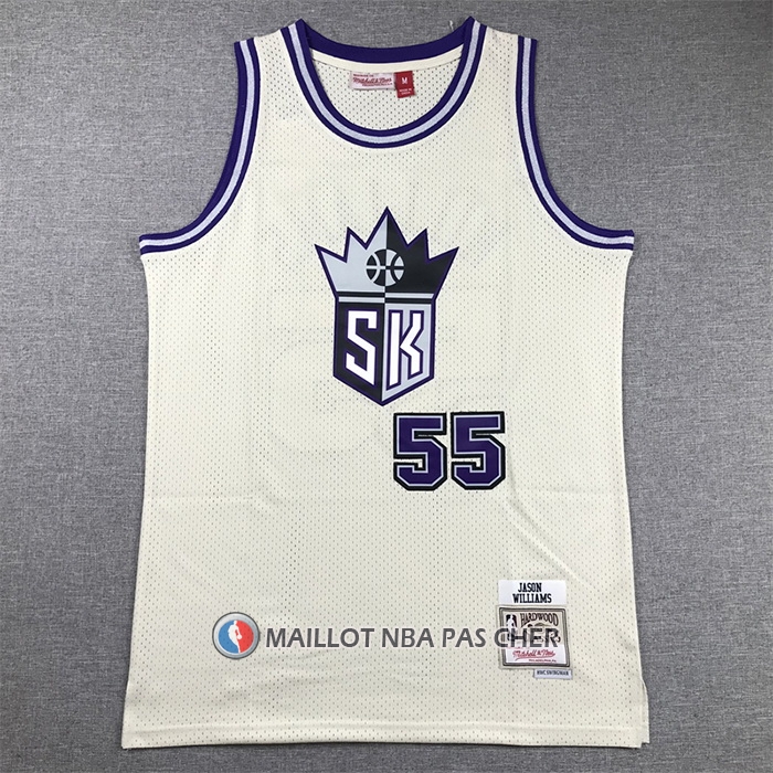 Maillot Sacramento Kings Jason Williams NO 55 Mitchell & Ness Chainstitch Creme